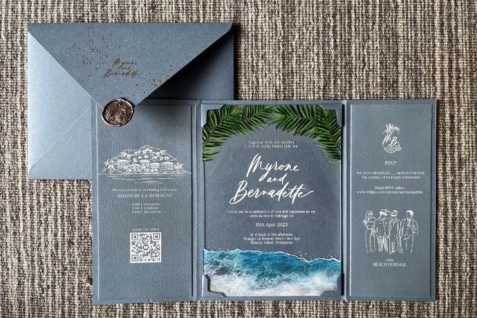 Blue beach wedding acrylic invitation / Boracay