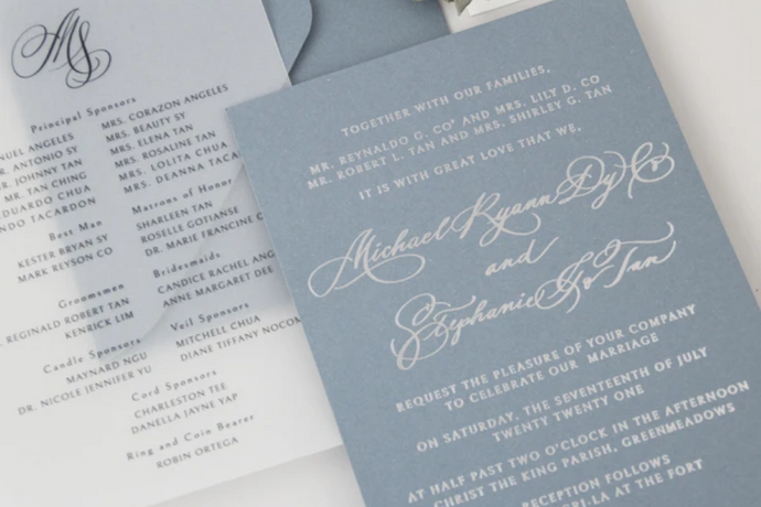 Silver Foil Stampping on Dusty Blue | Manila