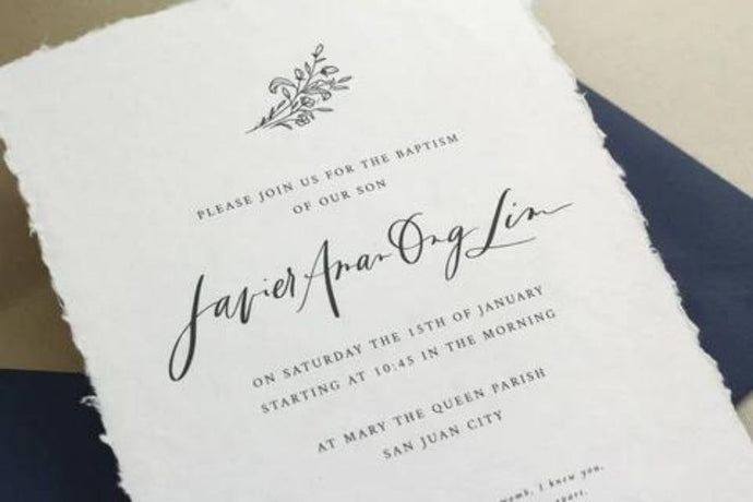 Baptism Invitation in Navy, Gold and Handmade Papers