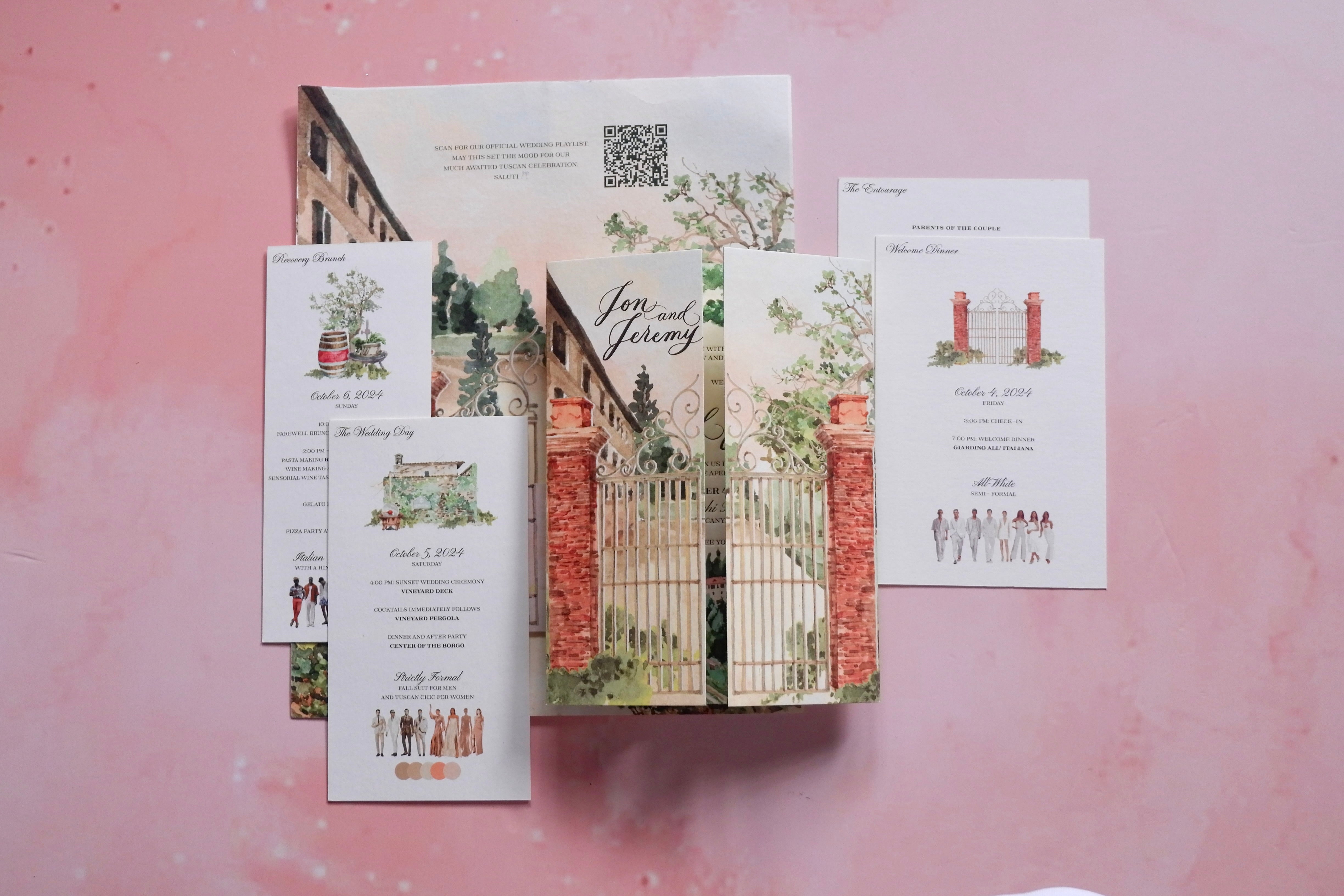 Watercolor Bespoke Wedding Invitation / Tuscany