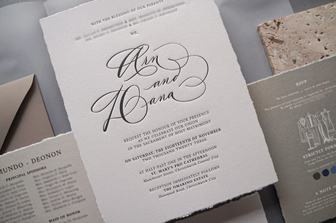 Earth Tones and Hand-torn Paper Invitation / New Zealand