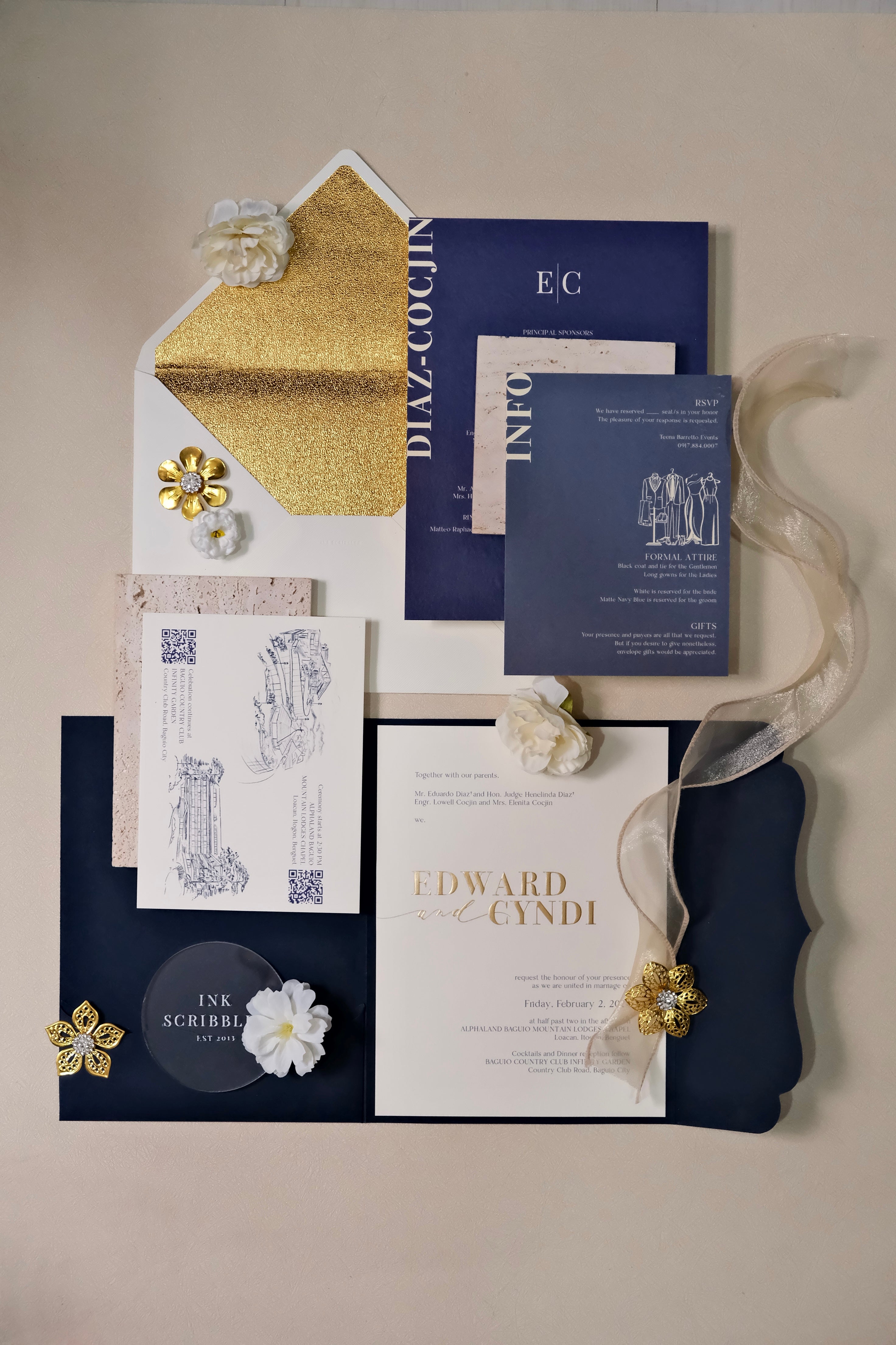 Navy Blue and Gold Pocketfold Suite / Alphaland Benguet