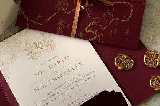 Vintage and Renaissance Invitation in Gold and Burgundy