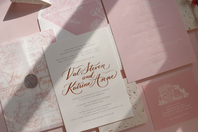 Rose Gold Foil Stamping and Vellum Wrap / Manila