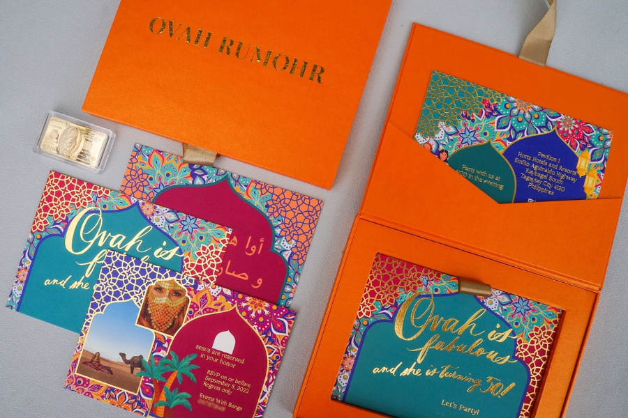 Colorful Arabian Gold Foil Luxury Box Invitation / Tagaytay – Ink Scribbler