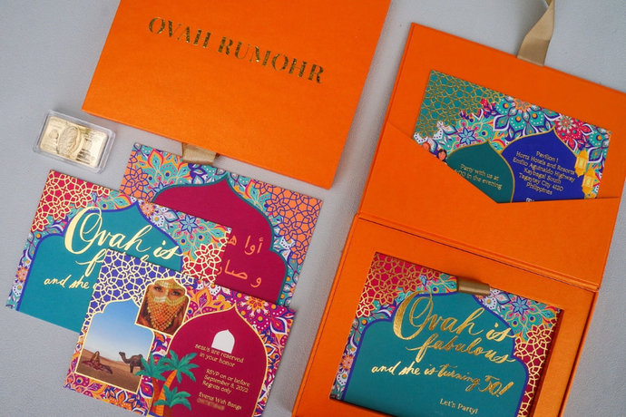 Colorful Arabian Gold Foil Luxury Box Invitation / Tagaytay