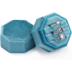 Velvet Ring Box - Triple Slot Octagon