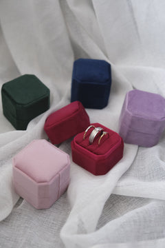 Velvet Ring Box - Triple Slot Octagon