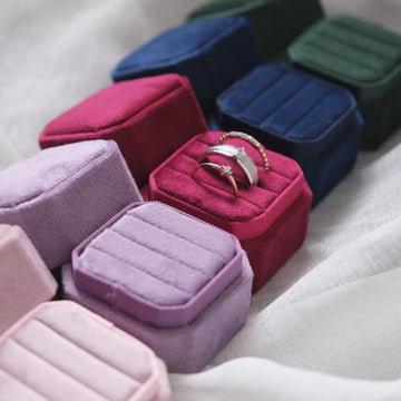Velvet Ring Box - Triple Slot Octagon
